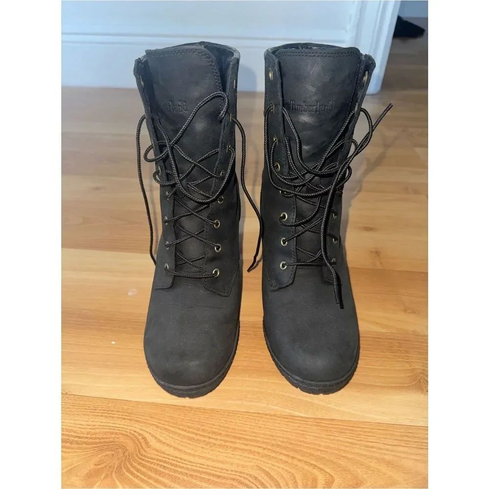 Timberland Women's Black Lace-Up Leather Combat Boots